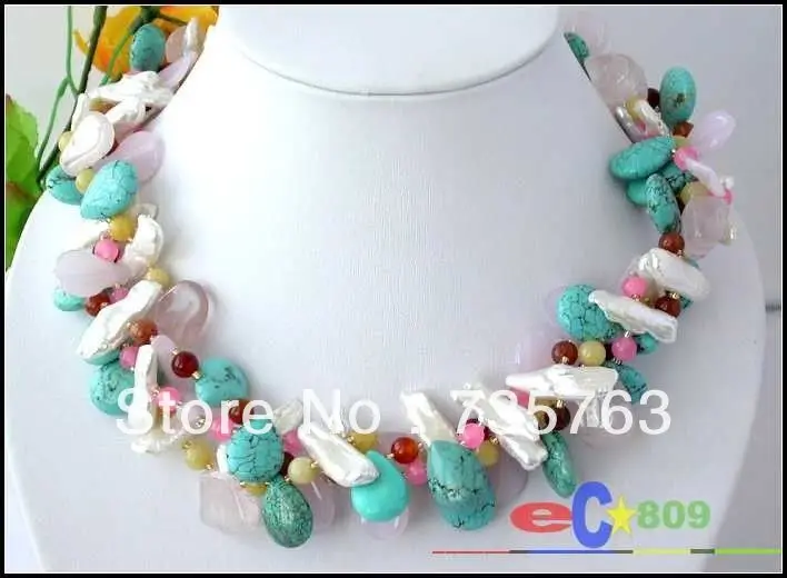 HOT 00511 3ROW NATUREL turquoise jade crystal biwa pearl NECKLACE
HOT 00511 3ROW NATUREL turquoise jade crystal biwa pearl NECKLACE