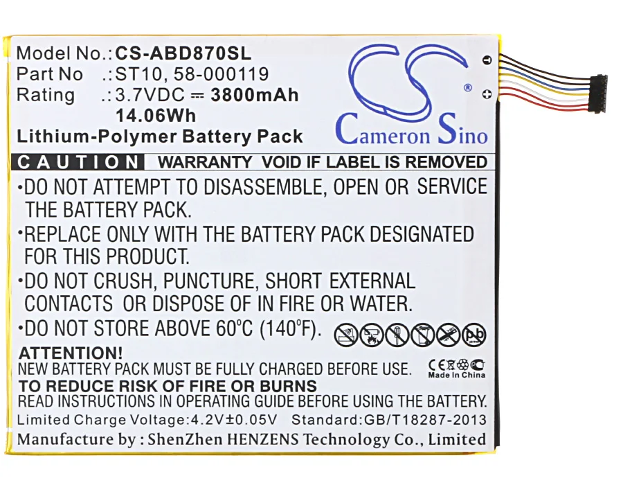 Аккумулятор Cameron Sino 3800 мАч 58 000119 ST10 ST10A для Amazon B00VKIY9RG Kindle Fire HD 10 1 SR87CV SR87MC|cameron sino|battery