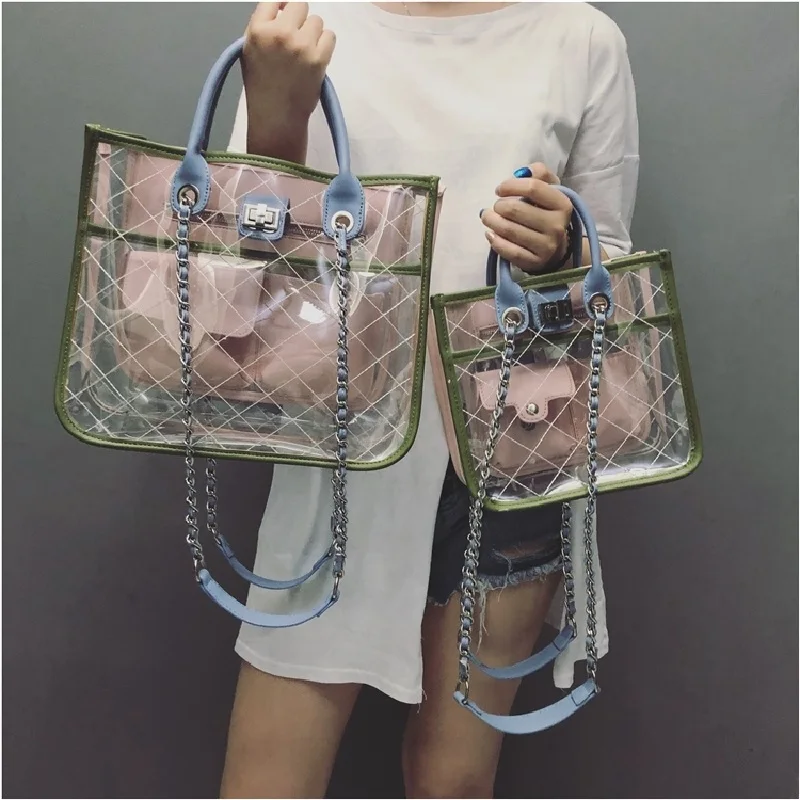 Razaly brand high quality crossbody pvc bucket bag summer beach big tote designer clear handbags transparent silver chain 2019
Razaly brand high quality crossbody pvc bucket bag summer beach big tote designer clear handbags transparent silver chain 2019