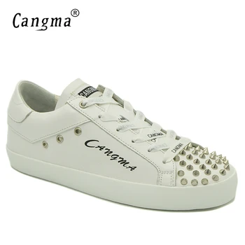 CANGMA Famous Genuine Leather Sneakers Women Rivets Lace Up Casual Shoes Woman's Flats Handmade Female Shoes White Trainers
CANGMA Famous Genuine Leather Sneakers Women Rivets Lace Up Casual Shoes Woman's Flats Handmade Female Shoes White Trainers