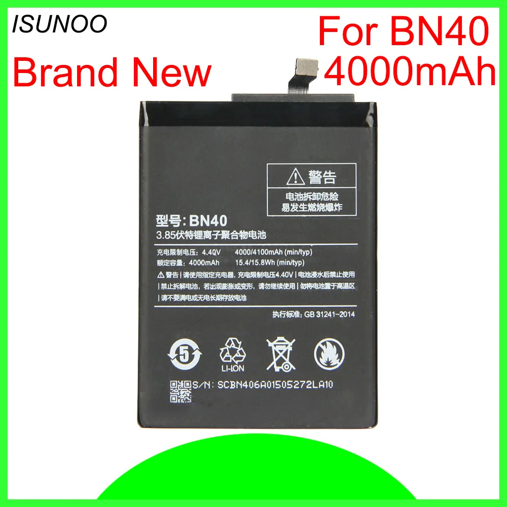 ISUNOO BN40 4000mAh Battery For Xiaomi Redmi 4 Pro Prime 3G RAM 32G ROM Edition Redrice 4 Hongmi 4 Bateria Accumulator
ISUNOO BN40 4000mAh Battery For Xiaomi Redmi 4 Pro Prime 3G RAM 32G ROM Edition Redrice 4 Hongmi 4 Bateria Accumulator