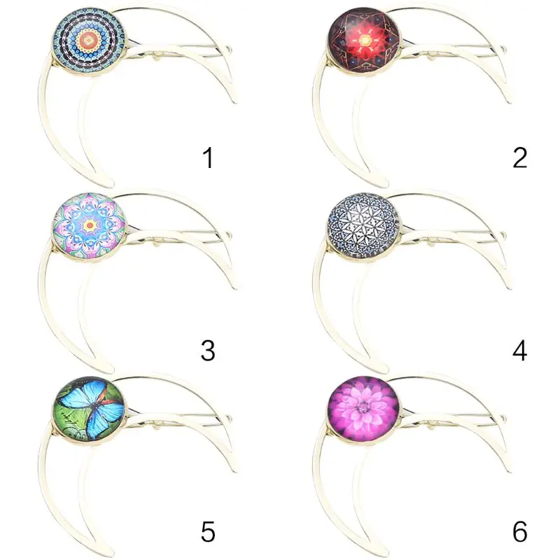 1PC Creative Women Girls Hairpins Hollow Out Crescent Moon Shaped Hair Clips Jewelry Glass Dome Mandala Floral Pattern Hairgrips
1PC Creative Women Girls Hairpins Hollow Out Crescent Moon Shaped Hair Clips Jewelry Glass Dome Mandala Floral Pattern Hairgrips