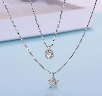 Fashion 925 Silver Double Layer Clear Zircon Star Pendant Necklace For Girls Women Simple Short Clavicle Necklace Korea Jewelry
Fashion 925 Silver Double Layer Clear Zircon Star Pendant Necklace For Girls Women Simple Short Clavicle Necklace Korea Jewelry