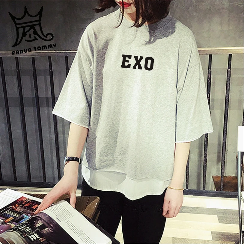 EXO kpop Fashion Korean t-shirt EXO SEHUN LAY KAI don't mess up my tempo Kpop new Harajuku Fake two pieces Middle sleeve t shirt 
EXO kpop Fashion Korean t-shirt EXO SEHUN LAY KAI don't mess up my tempo Kpop new Harajuku Fake two pieces Middle sleeve t shirt