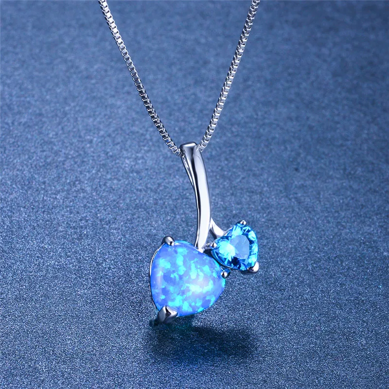 Cute Female Small Heart Pendants Necklaces Boho White Blue Fire Opal Necklace Vintage 925 Silver Necklaces For Women
Cute Female Small Heart Pendants Necklaces Boho White Blue Fire Opal Necklace Vintage 925 Silver Necklaces For Women