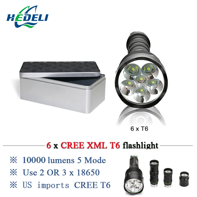 Super Bright LED Flashlight Waterproof Torch Removable Tactical Flashlight CREE XML T6 Lantern 10000lm Camping Hunting 3x18650
Super Bright LED Flashlight Waterproof Torch Removable Tactical Flashlight CREE XML T6 Lantern 10000lm Camping Hunting 3x18650