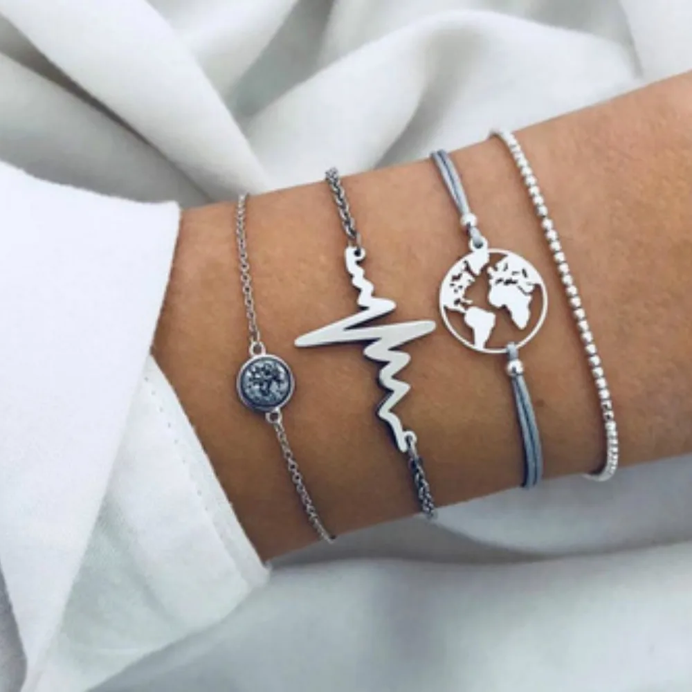 Silver color Women Fashion Punk Bracelet Simple Trendy map Metal Chain Bracelets Bohemian Retro Jewelry Accessories Bangles
Silver color Women Fashion Punk Bracelet Simple Trendy map Metal Chain Bracelets Bohemian Retro Jewelry Accessories Bangles