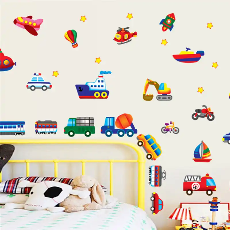Cars Train Motor Bike Ship Transportation Wall Stickers Kids Room Bedroom Home Decorations Decals Wall Art Children Sticker