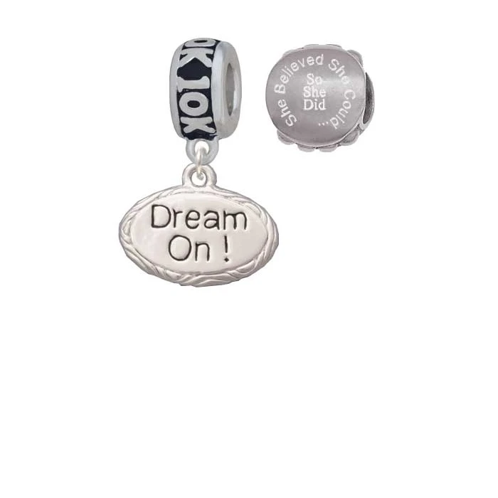 Dream On Oval 10K Run She Believed She Could Charm Beads (Set of 2)