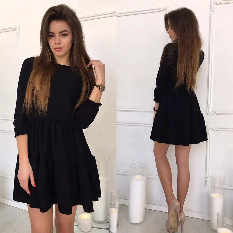 2017-Autumn-Winter-Women-Dress-Vintage-Black-Blue-Red-Dress-O-Neck-Casual-Fashion-Ruffles-Mini