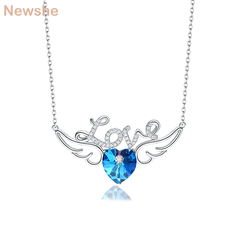 Newshe 925 Sterling Silver Solitaire Wing Pendant Necklace For Women Blue Heart Shape White AAA Zirconia Romantic Jewelry Gift
Newshe 925 Sterling Silver Solitaire Wing Pendant Necklace For Women Blue Heart Shape White AAA Zirconia Romantic Jewelry Gift