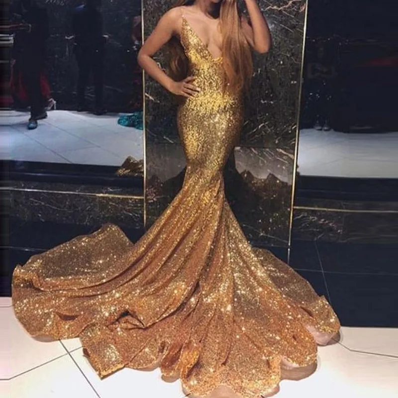 Gold Evening Dress Sexy Mermaid robe de soiree longue abiye Formal Dresses 2019 Spaghetti Sequins Evening Gowns Off Shoulder
Gold Evening Dress Sexy Mermaid robe de soiree longue abiye Formal Dresses 2019 Spaghetti Sequins Evening Gowns Off Shoulder
