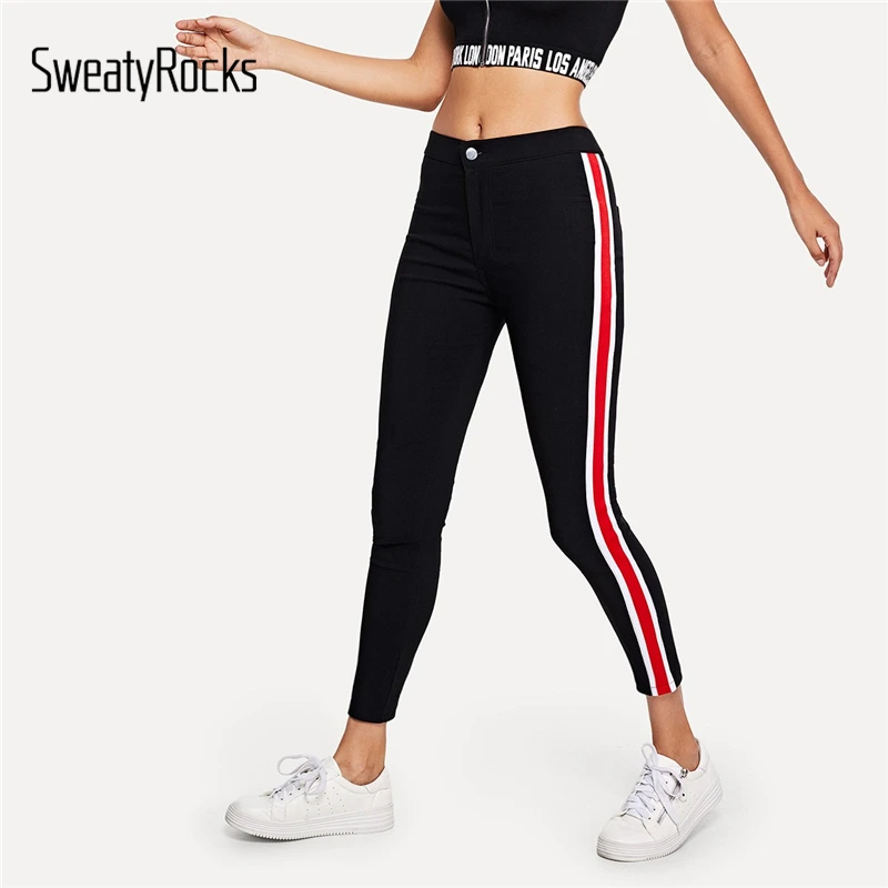 SweatyRocks Stripe Tape Side Jeans Streetwear Black High Waist Stretchy Denim Pants 2019 Spring Straight Leg Women Skinny Jeans
SweatyRocks Stripe Tape Side Jeans Streetwear Black High Waist Stretchy Denim Pants 2019 Spring Straight Leg Women Skinny Jeans