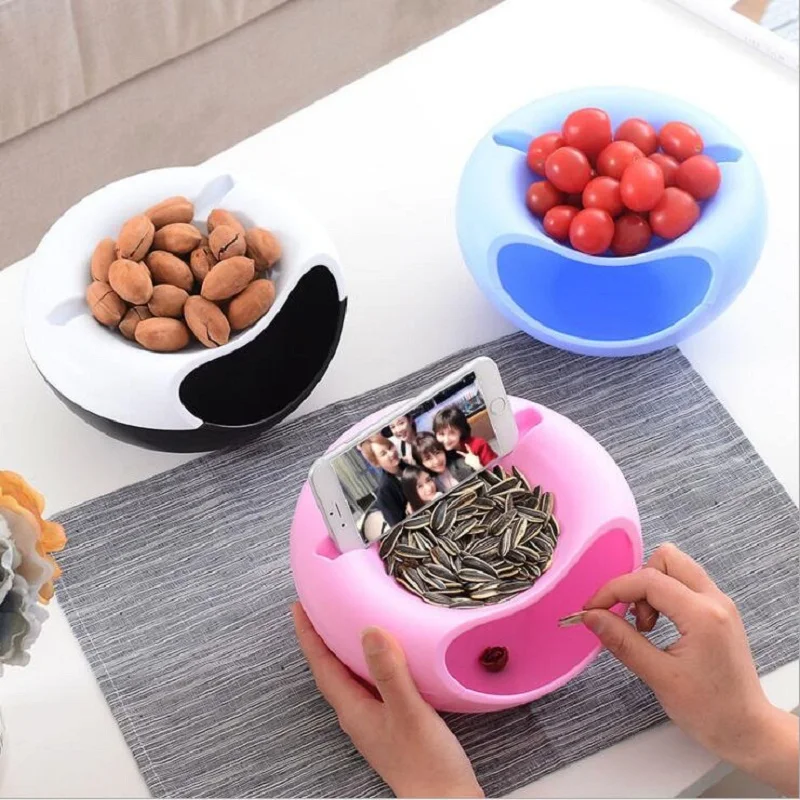 

New Multifunctional Plastic Double Layer Dry Fruit Containers Snacks Seeds Storage Box Garbage Holder Plate Dish Organizer