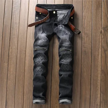 2017 Brand Designer Plaid Patch Zipper Style Men's Jeans High Street Scratched Men Denim Pants Black Jeans Rock Hip Hop Stylish
2017 Brand Designer Plaid Patch Zipper Style Men's Jeans High Street Scratched Men Denim Pants Black Jeans Rock Hip Hop Stylish