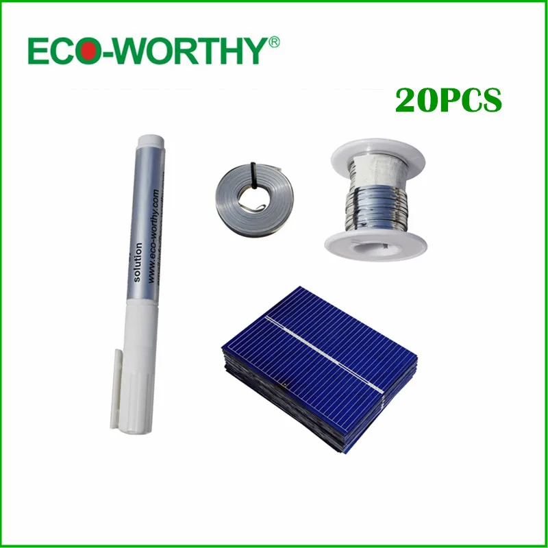 ECO-WORTHY 20pcs 52*39mm poly solar cell full kit tabbing wire bus wire flux pen for DIY 10w solar light , Free shipping
ECO-WORTHY 20pcs 52*39mm poly solar cell full kit tabbing wire bus wire flux pen for DIY 10w solar light , Free shipping