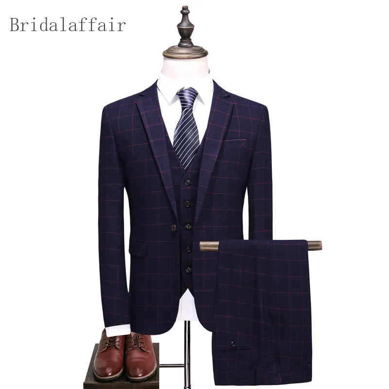 Classic 3 Pieces Jacket Pants Vest Groom Tuxedo Men Suits 2018 New Fashion Slim Fit Plaid Dress Men's Suit Set for Wedding Prom
Classic 3 Pieces Jacket Pants Vest Groom Tuxedo Men Suits 2018 New Fashion Slim Fit Plaid Dress Men's Suit Set for Wedding Prom