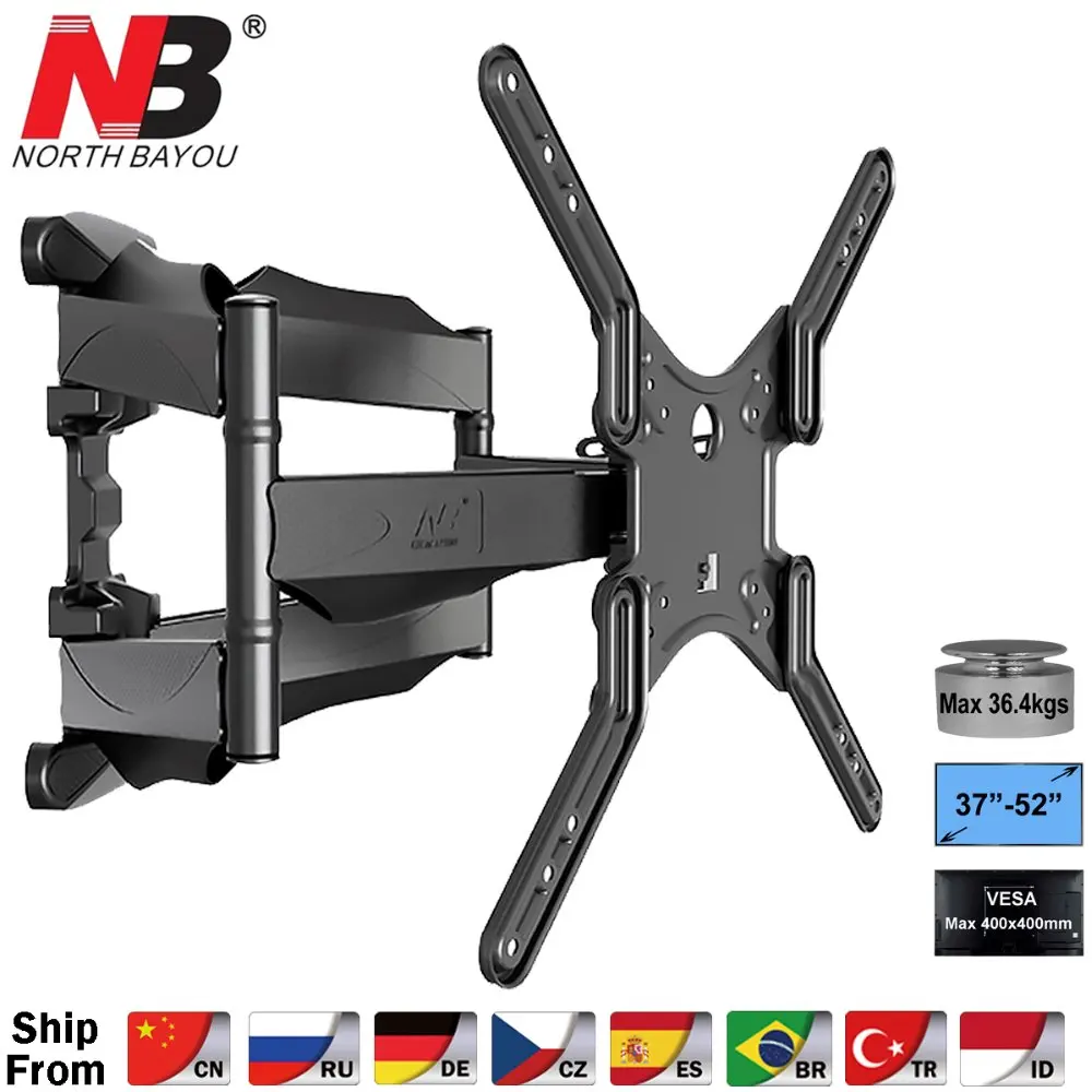 

NORTHBAYOU NB P5 Full Motion 37"/40"/42"/50"/52" LCD LED TV Wall Mount Rack 6 Swing Arms Max. VESA 400x400mm TV Mount Bracket