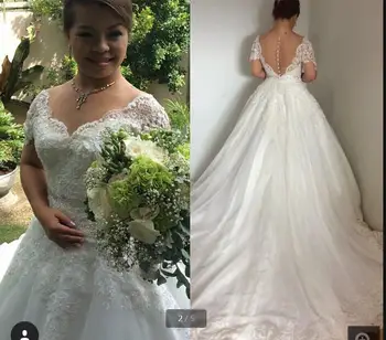 Sexy sheer back sexy white Lace ball gown wedding dress with short sleeve princess back button wedding gowns hot sale
Sexy sheer back sexy white Lace ball gown wedding dress with short sleeve princess back button wedding gowns hot sale