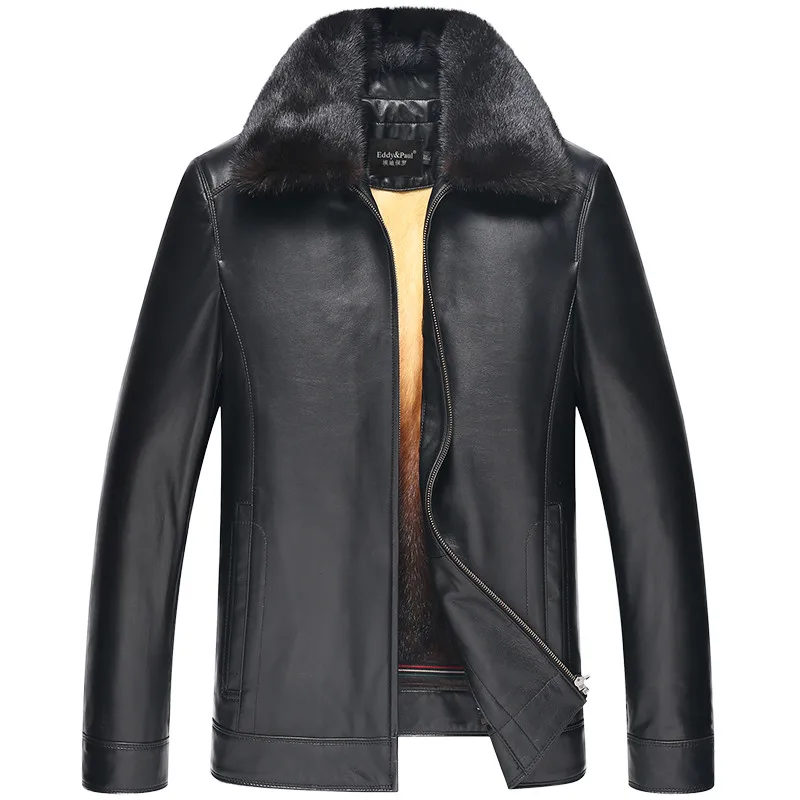 Фото Men's winter new coat thick gold mink fur lining leather men's short jacket collar | Мужская одежда