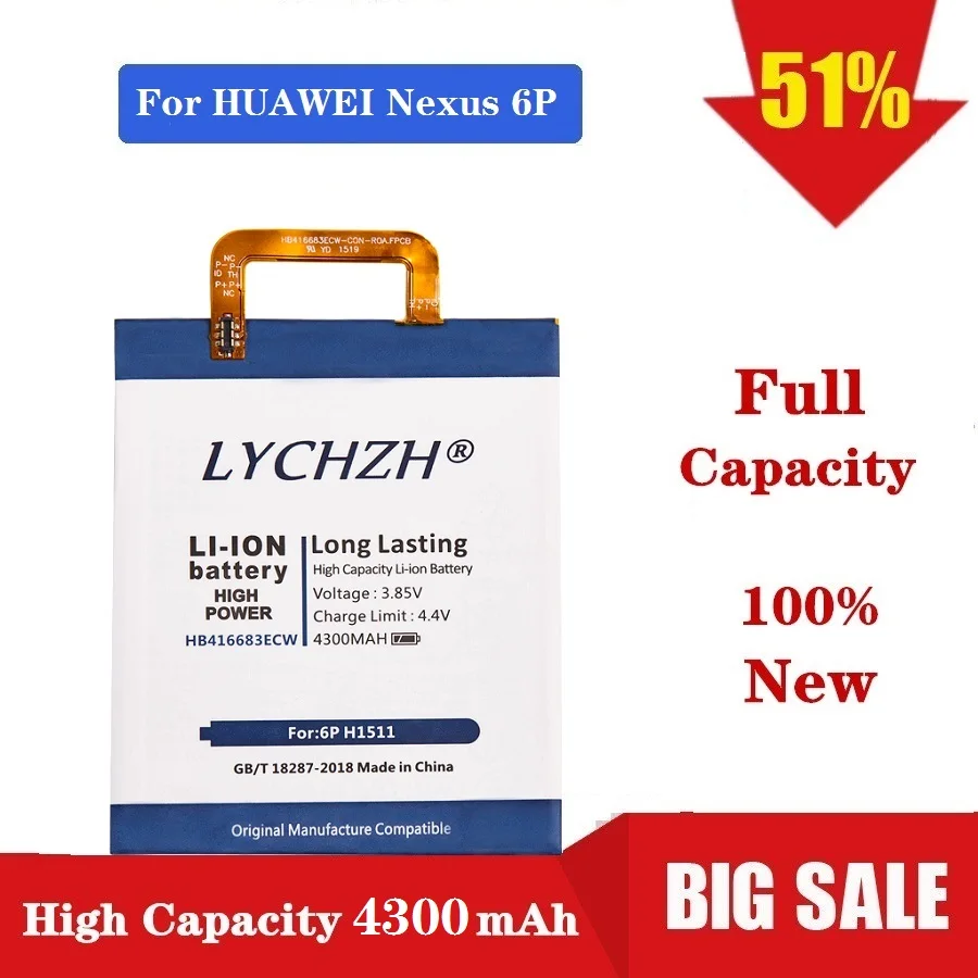 nexus 6p battery Original for Huawei HB416683ECW Rechargeable Li-ion phone battery For Huawei Nexus 6P H1511 H1512 4300mAh
nexus 6p battery Original for Huawei HB416683ECW Rechargeable Li-ion phone battery For Huawei Nexus 6P H1511 H1512 4300mAh