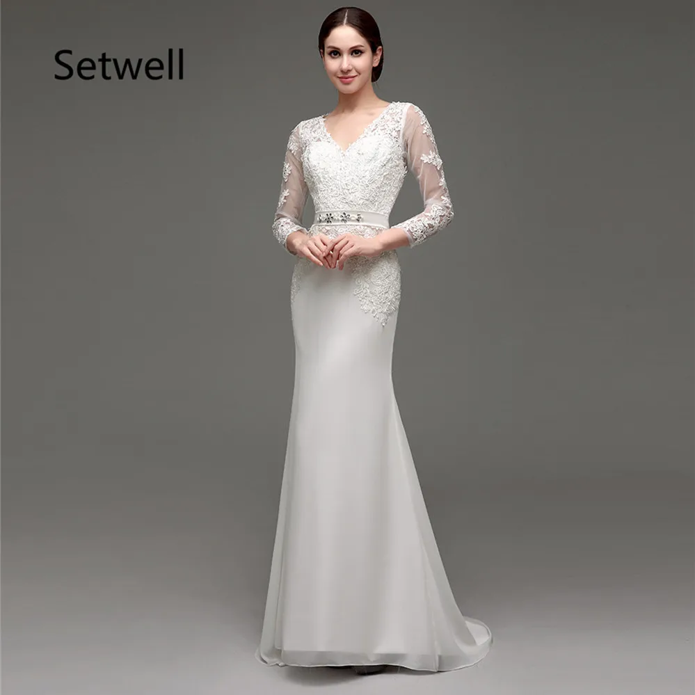 Setwell 2017 Illusion Long Sleeve Wedding Dresses Sexy V-Neck Mermaid Wedding Dress Applique Chiffon Wedding Dress With Sash
Setwell 2017 Illusion Long Sleeve Wedding Dresses Sexy V-Neck Mermaid Wedding Dress Applique Chiffon Wedding Dress With Sash