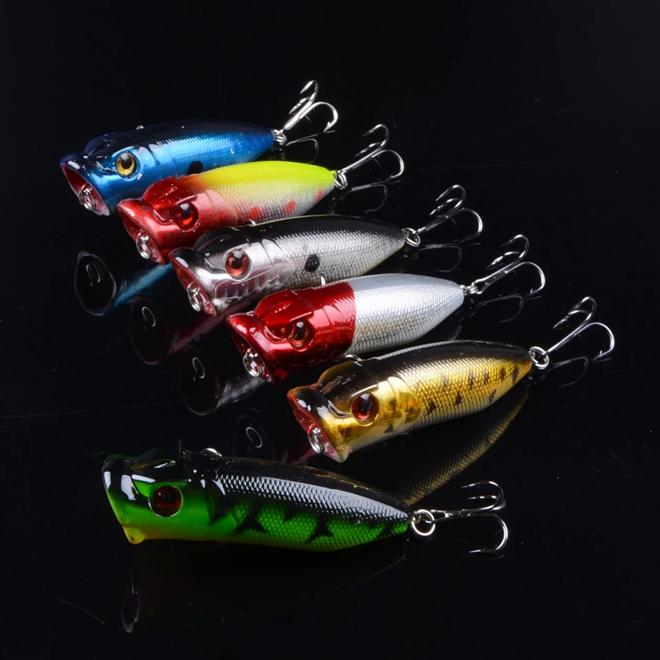 

1Pcs 7cm 12g Popper Fishing Lure Hard Artificial Bait with 2 Treble Hooks Fishing Wobblers Crankbait Pesca Iscas 3D Eyes