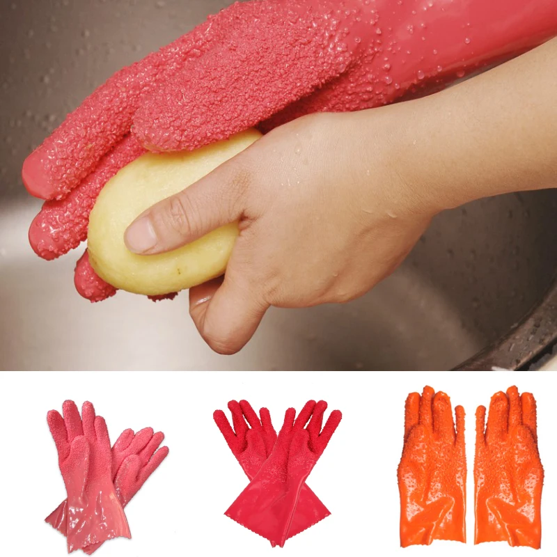 Image 1 pair Magic Quick Fruit Vegetable Processing Tools PVC Rubber Peelers Potato Gloves Cooking Tools (Random Color )