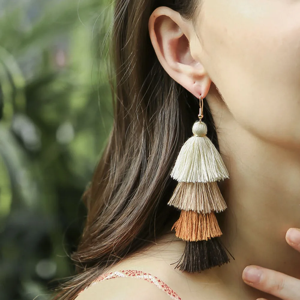 Bohemian Fringe Long Gradient Multilayer Tassel Drop Earrings Women Fashion Jewelry Dangle Silk Fabric Ethnic tassel earrings
Bohemian Fringe Long Gradient Multilayer Tassel Drop Earrings Women Fashion Jewelry Dangle Silk Fabric Ethnic tassel earrings