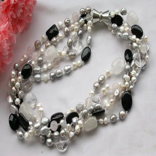 New Arriver Pearl Jewellery,5Rows 19inch Gray White Baroque Freshwater Pearl Crystal Aga-te Neckalce,Fashion Women Party Gift
New Arriver Pearl Jewellery,5Rows 19inch Gray White Baroque Freshwater Pearl Crystal Aga-te Neckalce,Fashion Women Party Gift