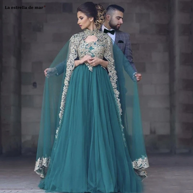 Abiye gece elbisesi2019 new high neck tulle cloak A Line champagne gold teal green Arabian evening dress long quality abendkleid
Abiye gece elbisesi2019 new high neck tulle cloak A Line champagne gold teal green Arabian evening dress long quality abendkleid