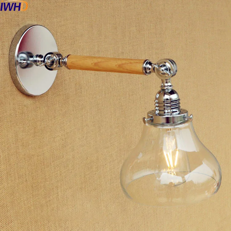 Фото IWHD винтажный настенный светильник в стиле ретро светодиодный стеклянный