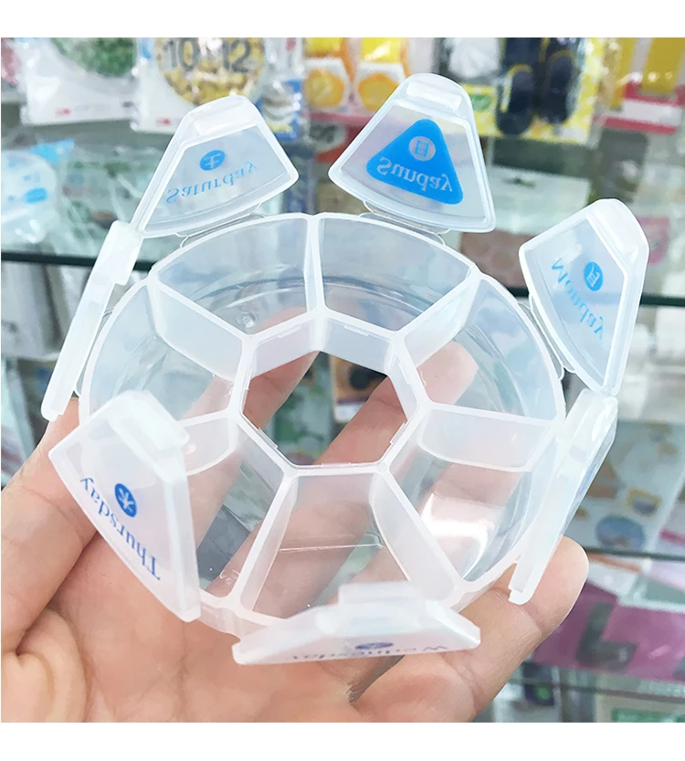 1pcs plastic transparent mini-portable small medicine box 7 Day Weekly Round Drug Tablet Pill Box Splitters Case Travel kit
1pcs plastic transparent mini-portable small medicine box 7 Day Weekly Round Drug Tablet Pill Box Splitters Case Travel kit
