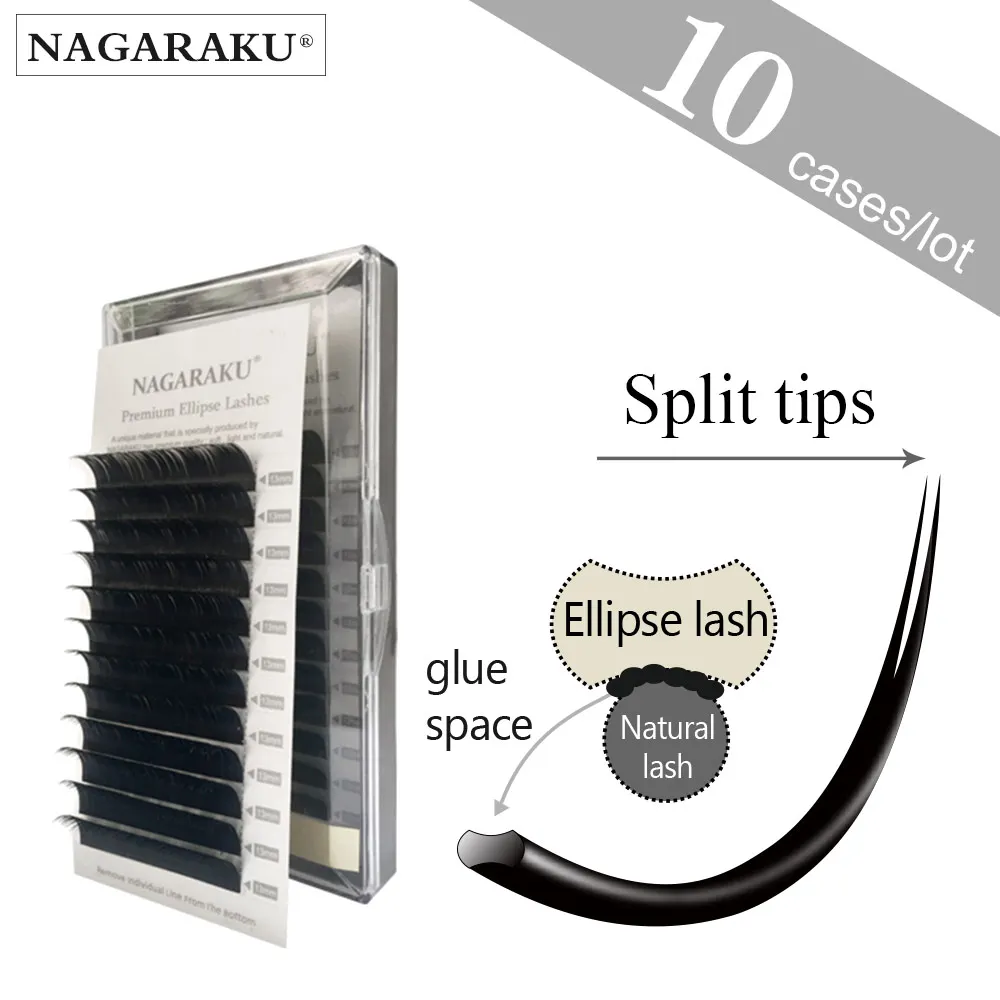 NAGARAKU 10 trays Flat Ellipse Eyelash Extensions split tips ellipse shaped soft and natural false eyelash Faux mink 12 lines
NAGARAKU 10 trays Flat Ellipse Eyelash Extensions split tips ellipse shaped soft and natural false eyelash Faux mink 12 lines