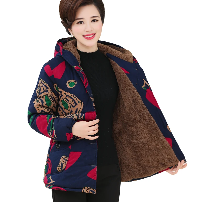 Winter Women Jacket Print Hooded Short Plus Velvet Warm Cotton Coat Jacket Middle-aged Clothes Plus Size 5XL Female Outerwear
Winter Women Jacket Print Hooded Short Plus Velvet Warm Cotton Coat Jacket Middle-aged Clothes Plus Size 5XL Female Outerwear