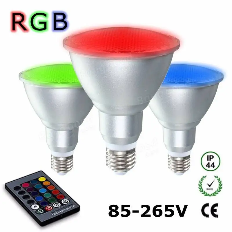 

Par30 Par38 10w 20w RGB LED Spotlight Dimmable Umbrella Lamp aluminum & glass waterproof Remote Control Bulb AC110V-220V