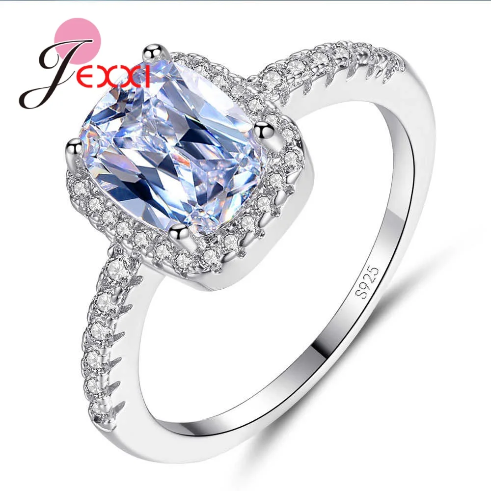 

JEMMIN Sweet Romantic Style Geometry Square Gorgeous Halo CZ Crystal For Woman Girls Favorite 925 Sterling Silver Finger Ring