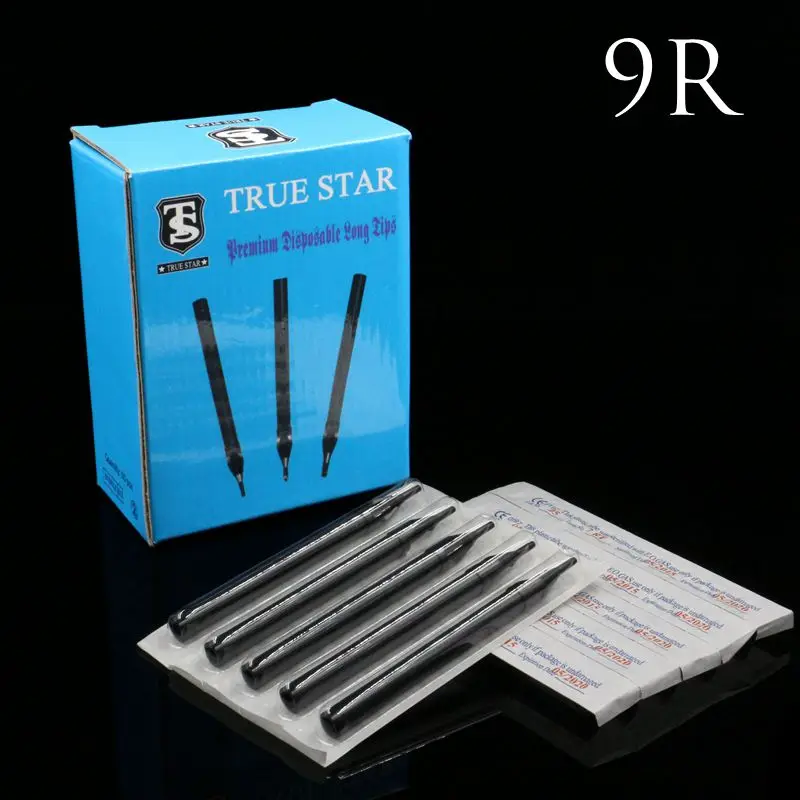 

50PCS 9R Tattoo Tips True Star Black Long Disposable Tips 108mm needles tip For Free Shipping
