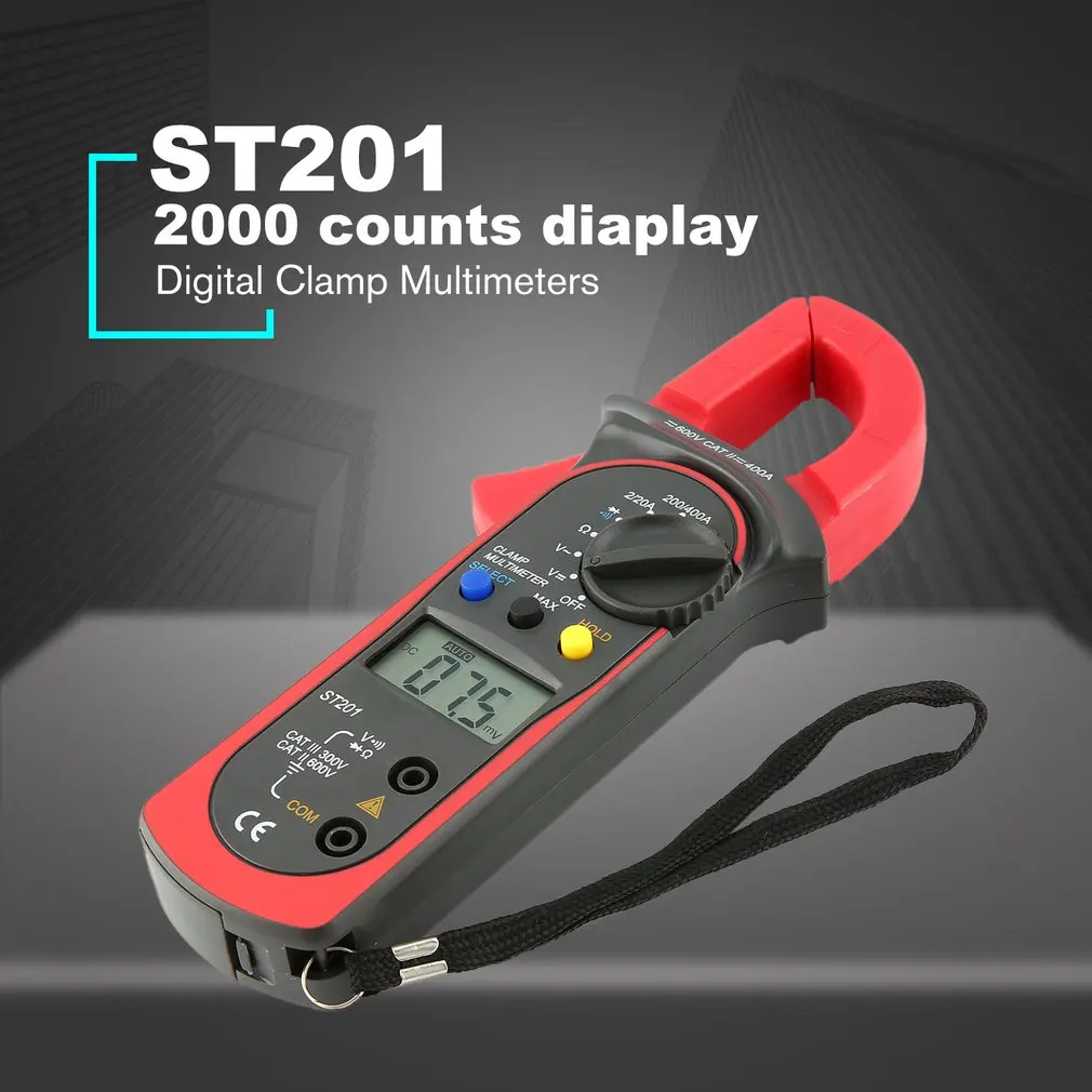 ST201 2000 Counts Digital Clamp Meter Digital Ammeter AC/DC Voltage Tester Resistor Diode Continuity Test Data Hold
ST201 2000 Counts Digital Clamp Meter Digital Ammeter AC/DC Voltage Tester Resistor Diode Continuity Test Data Hold