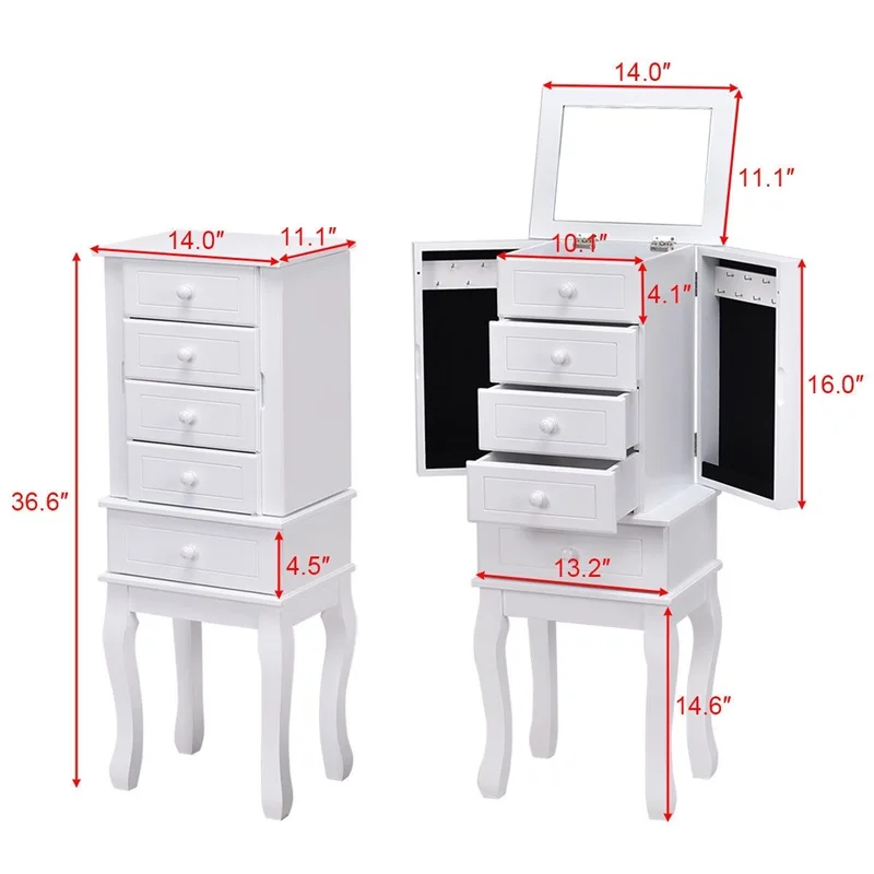 Wood Freestanding Armoire Storage Jewelry Cabinet Mdf Body Wood