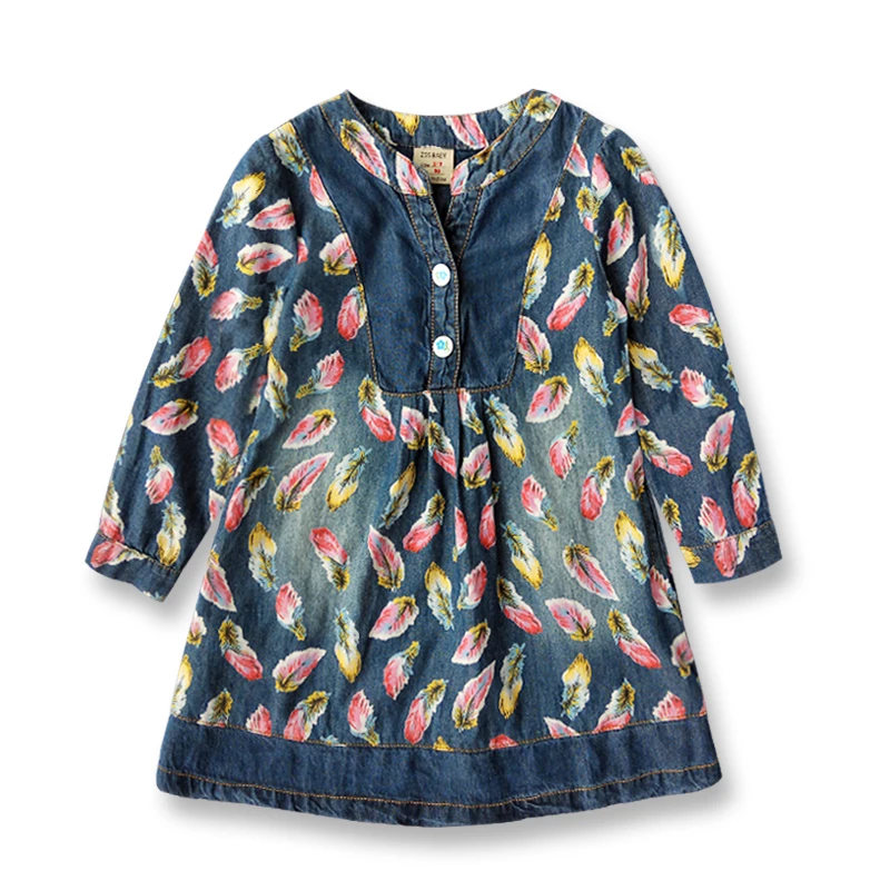 Spring Autumn Denim Girls Dress Printed Colour Feather Costumes For Kids Casual Baby Girls Dresses New Children's Clothing 2-9 Y
Spring Autumn Denim Girls Dress Printed Colour Feather Costumes For Kids Casual Baby Girls Dresses New Children's Clothing 2-9 Y