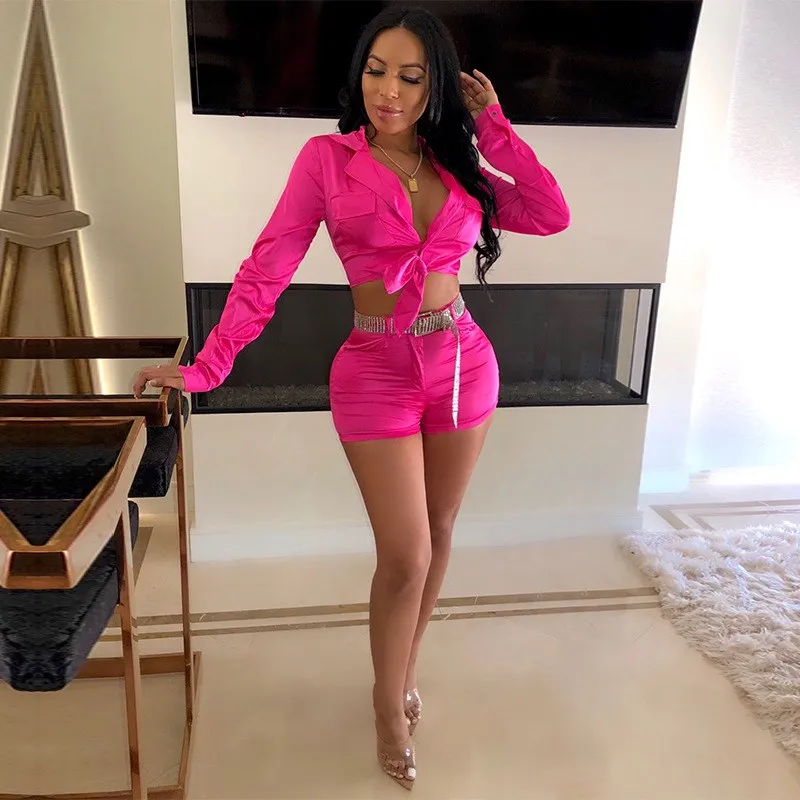 Women Long Sleeve Pockets Lace Up Casual Set Sexy Club 2019 Summer Lapel Crop Top And Short Pants Outfits 2 Piece Suit
Women Long Sleeve Pockets Lace Up Casual Set Sexy Club 2019 Summer Lapel Crop Top And Short Pants Outfits 2 Piece Suit