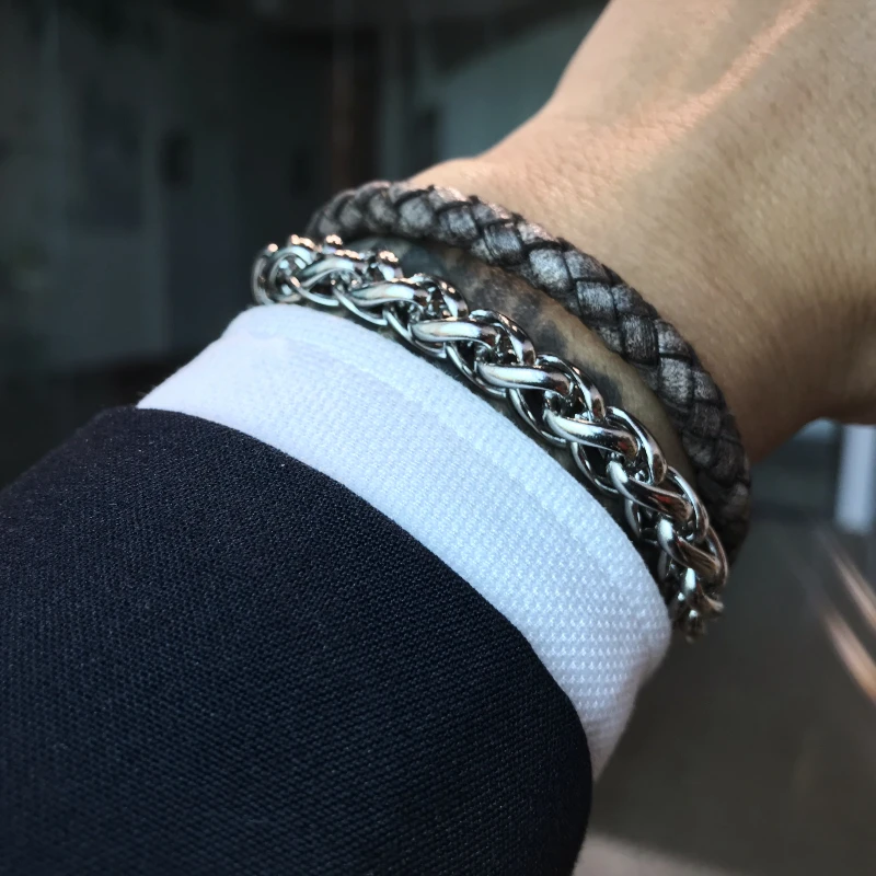 Mcllroy Bracelet men/leather/handmade bracelets set retro stainless steel chain Braided leather bracelets bangles male jewelry
Mcllroy Bracelet men/leather/handmade bracelets set retro stainless steel chain Braided leather bracelets bangles male jewelry