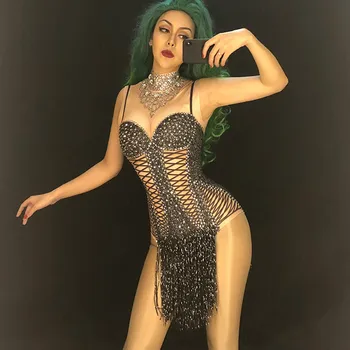 Black Sparkly Rhinestones Tassel Bodysuit Festival Party Birthday Costume Female Singer Stage Dance Wear Stretch Sexy Leotard DJ 
Black Sparkly Rhinestones Tassel Bodysuit Festival Party Birthday Costume Female Singer Stage Dance Wear Stretch Sexy Leotard DJ