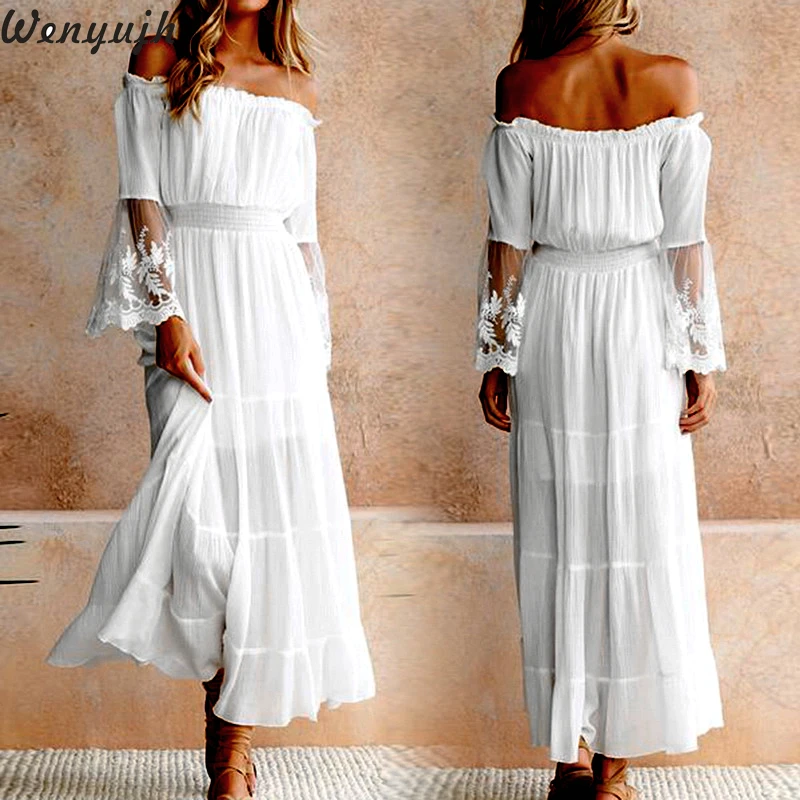 Wenyujh 2019 Summer Beach Sundress Womens Off Shoulder Long Sleeve Sexy Maxi Dress Casual Loose White Lace Party Boho Vestidos
Wenyujh 2019 Summer Beach Sundress Womens Off Shoulder Long Sleeve Sexy Maxi Dress Casual Loose White Lace Party Boho Vestidos