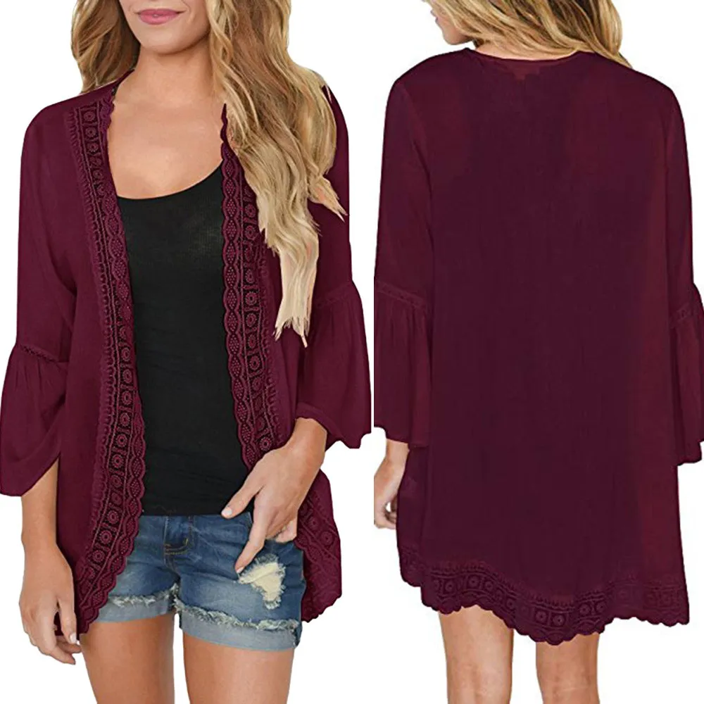 Womens Casual Solid Lace Long Sleeve Chiffon Cardigan Loose Kimono Tops modis aesthetic summer top moda mujer 2019#5
Womens Casual Solid Lace Long Sleeve Chiffon Cardigan Loose Kimono Tops modis aesthetic summer top moda mujer 2019#5