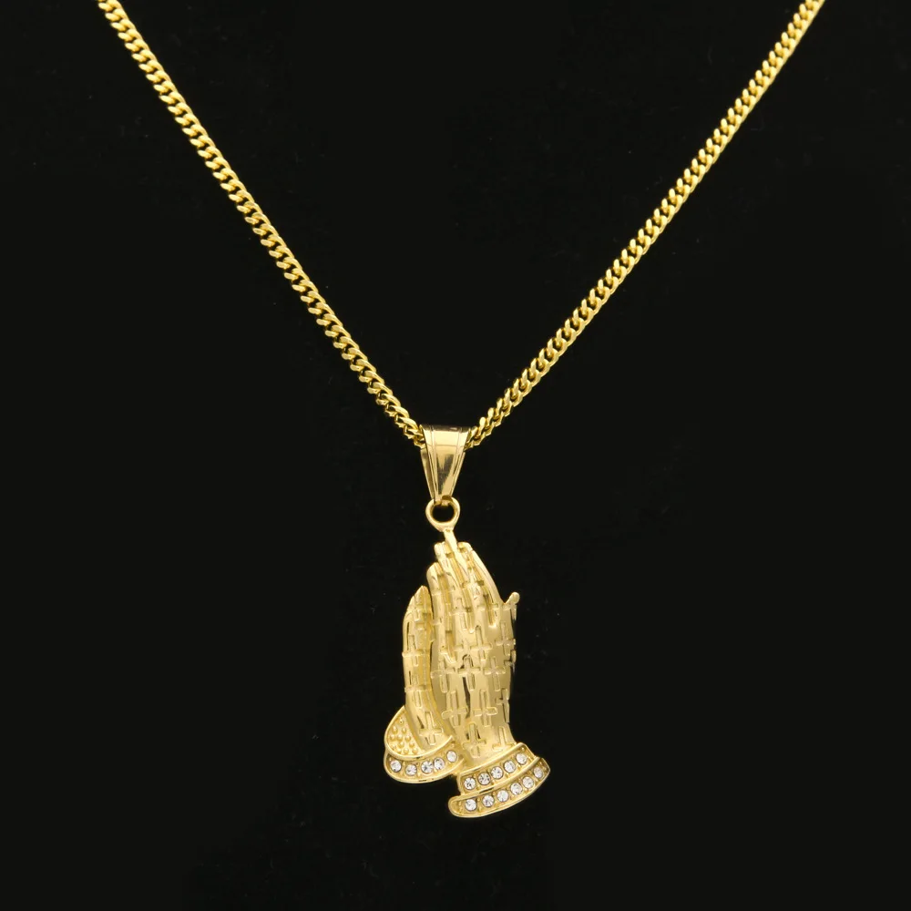 316 L Stainless Steel Men Gold color hip hop prayer hand pendant necklace with 60cm cuban link chain necklaces women jewelry
316 L Stainless Steel Men Gold color hip hop prayer hand pendant necklace with 60cm cuban link chain necklaces women jewelry