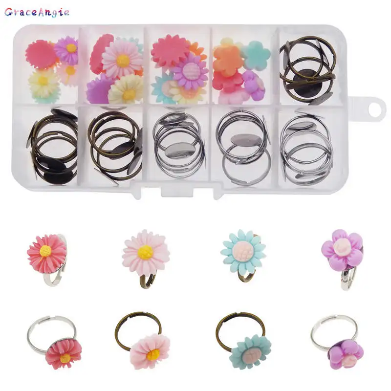 GraceAngie 48pcs/box Mixed Cartoon resin flowers Ring Assorted Making Kits adjustable ring blank DIY Finding Kids Children Toy
GraceAngie 48pcs/box Mixed Cartoon resin flowers Ring Assorted Making Kits adjustable ring blank DIY Finding Kids Children Toy