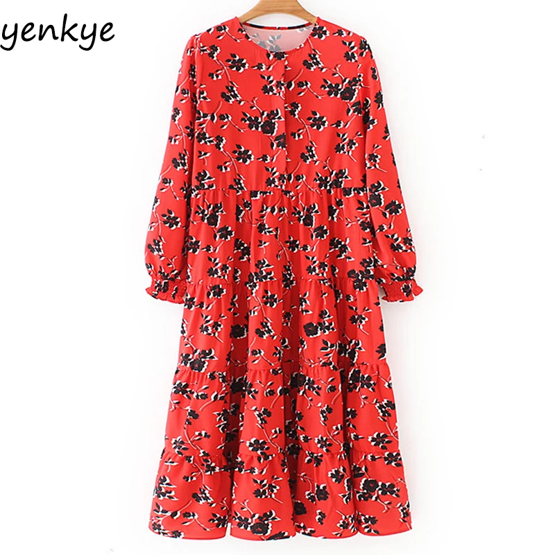 2019 Women Vintage Floral Print Dress Female Round Neck Long Sleeve Pleated Loose Casual Long Maxi Dress Summer robe longue
2019 Women Vintage Floral Print Dress Female Round Neck Long Sleeve Pleated Loose Casual Long Maxi Dress Summer robe longue