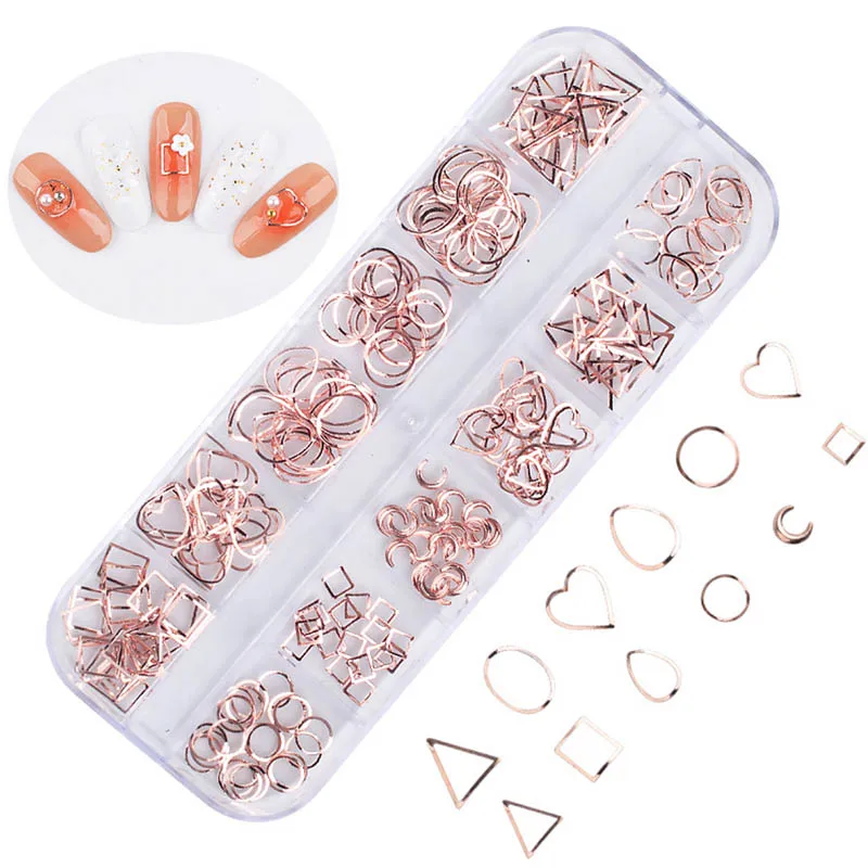 Gold/rose gold Hollow Nail Art 3D Decorations 12 Grids Mix Nail Rivets heart-shaped Triangle Square Studs Accessories Body Art
Gold/rose gold Hollow Nail Art 3D Decorations 12 Grids Mix Nail Rivets heart-shaped Triangle Square Studs Accessories Body Art